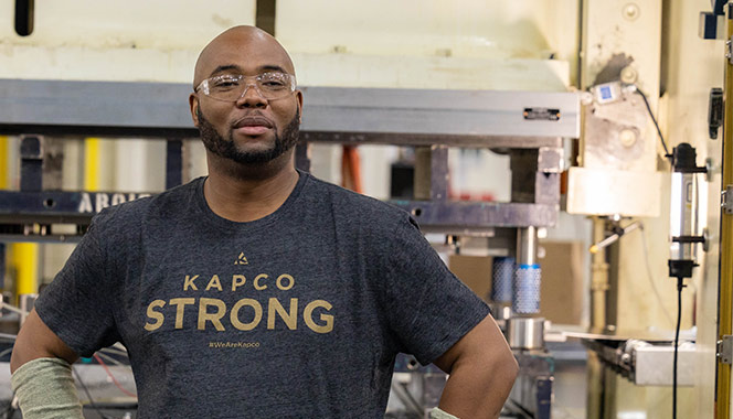 Employee shot with Kapco Strong shirt