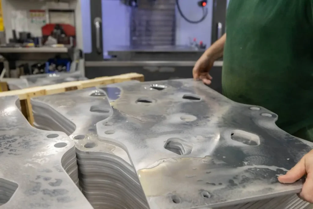 Person inspecting CNC Machine Sheets